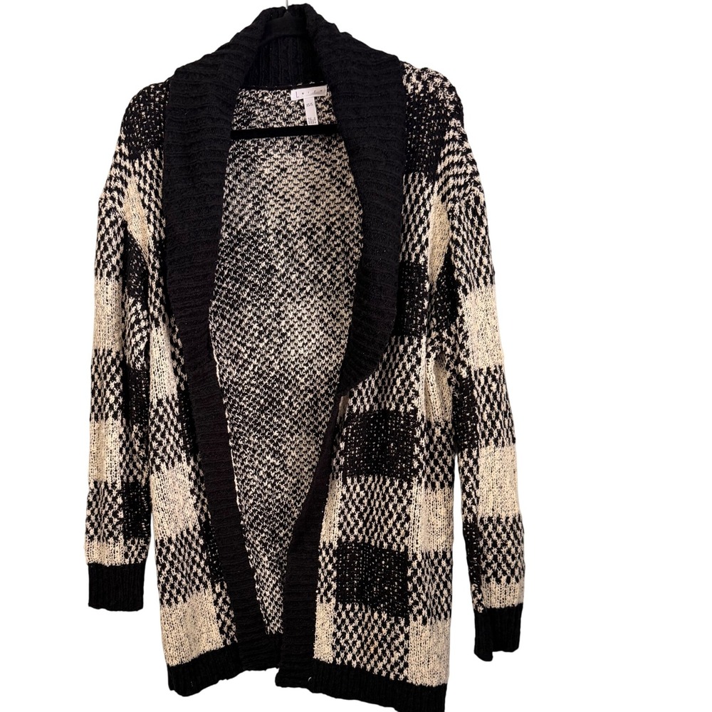 Leith Women Buffalo Plaid Open Front Shawl Collar Grunge Minimalist Cardigan S
